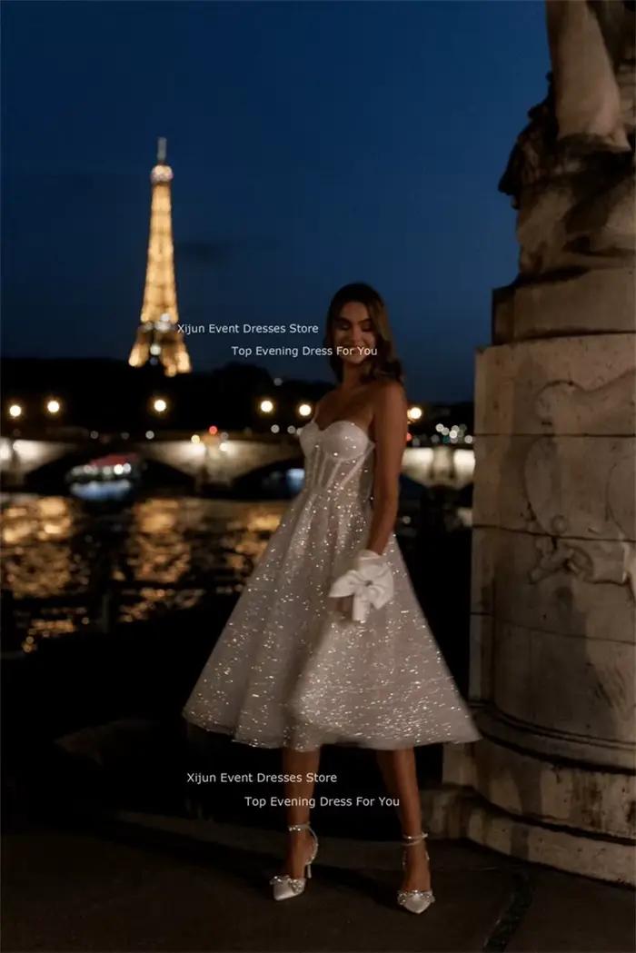 Xijun paillettes longues Robes De mariée chérie sans manches