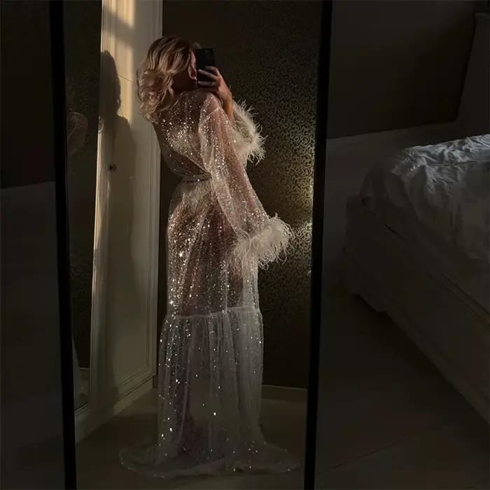 Dames Club fête Coquette Transparent brillant Robe Maxi robes pour femmes mariée mariage matin luxe