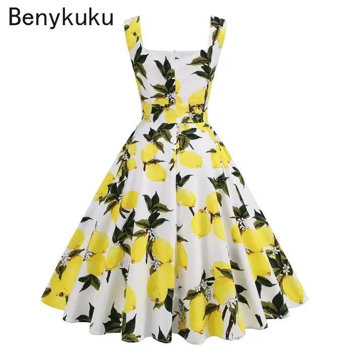 Robe d'été vintage style Hepburn à imprimé citron