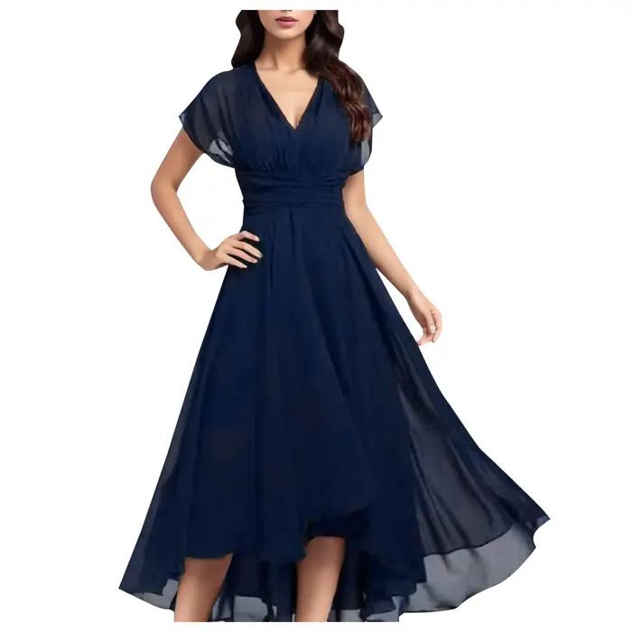 Robe en Mousseline de Soie Élégante Sans Manches Col en V Pour Femmes Occasions Spéciales Plage Mariage Vacances