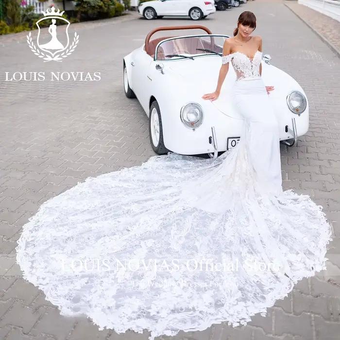 LOUIS NOVIAS robe De mariée sirène charmante chérie broderie Satin Royal Train trompette