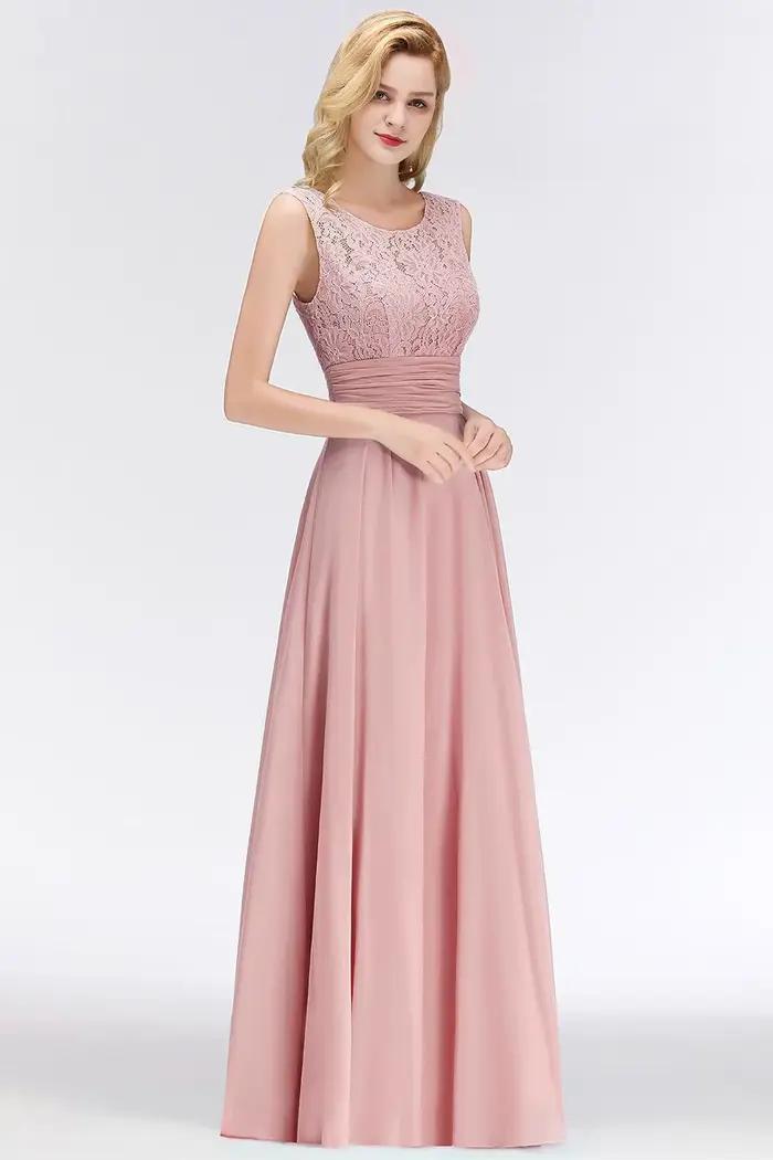 Robe longue de demoiselle d'honneur en mousseline de soie