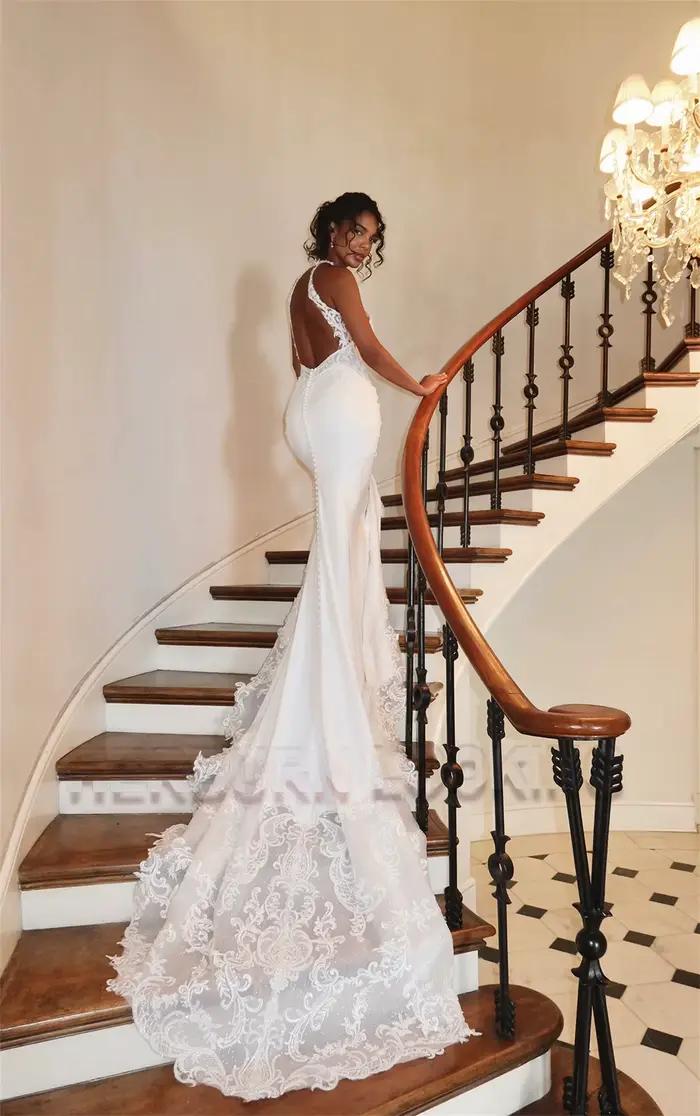 HERBURN Robes de mariée sirène charmantes à col montant