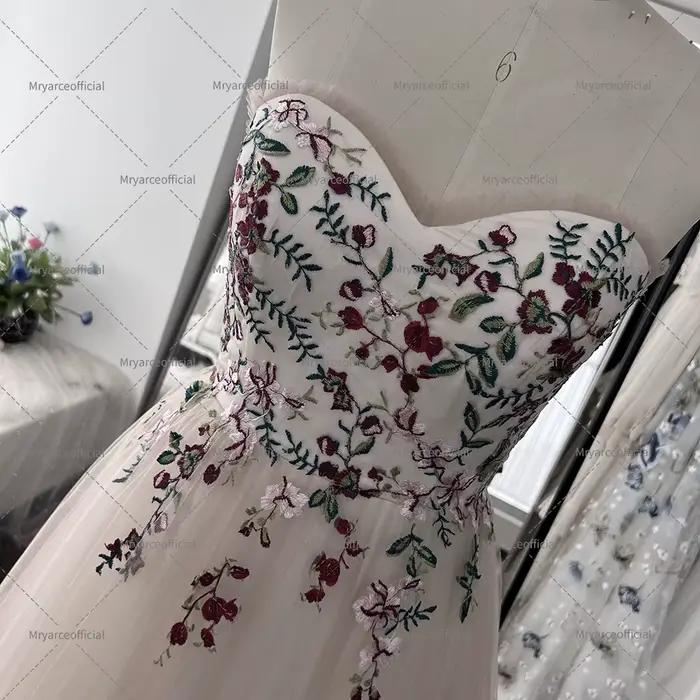 Mryarce robes de mariée de couleur florale chérie Corset dos doux Tulle une ligne robes de mariée