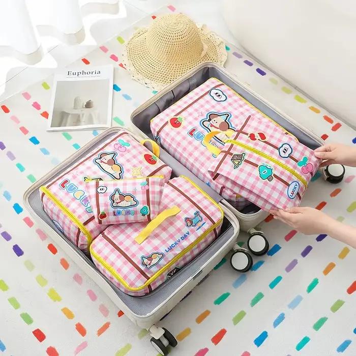 Sac de rangement de voyage de grande capacité, mignon, étanche, dessin animé, vêtements portables, sous-vêtements, chaussures, sac de rangement de bagages avec fermeture éclair