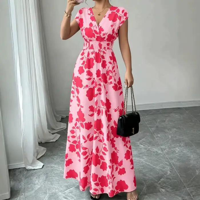 Robe longue élégante à col en V style français