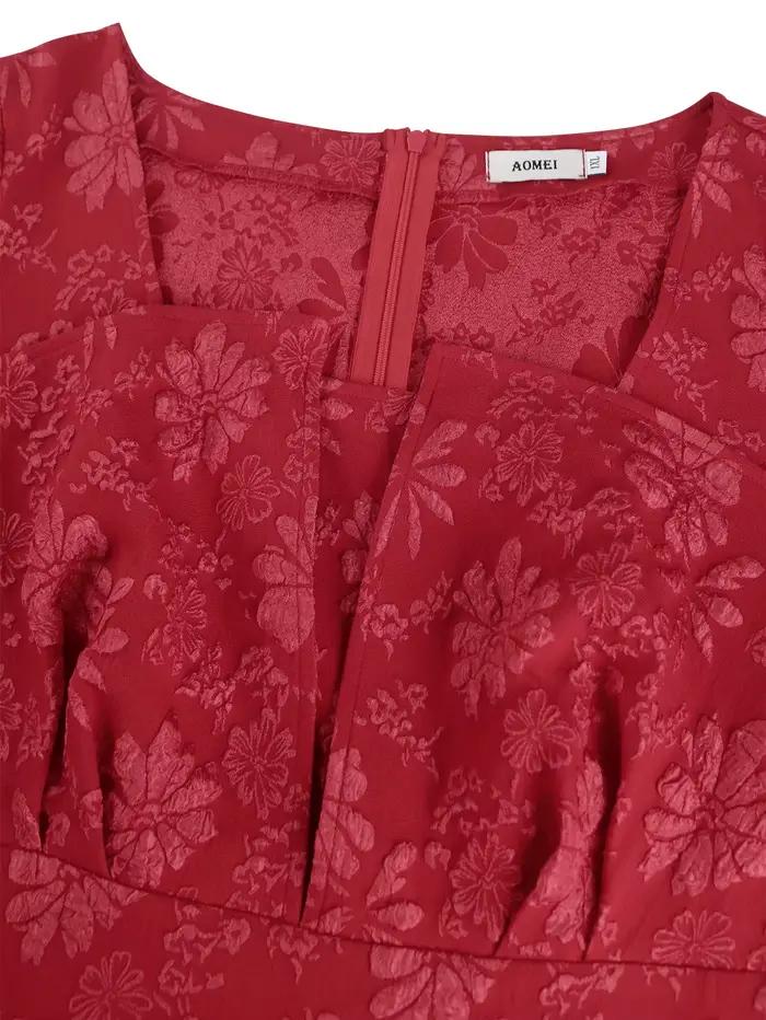 Jacquard Dresses for Women Square Collar Short Puff Sleeves High Waist A Line Fashion Celebrate Homecoming Event Party Gowns