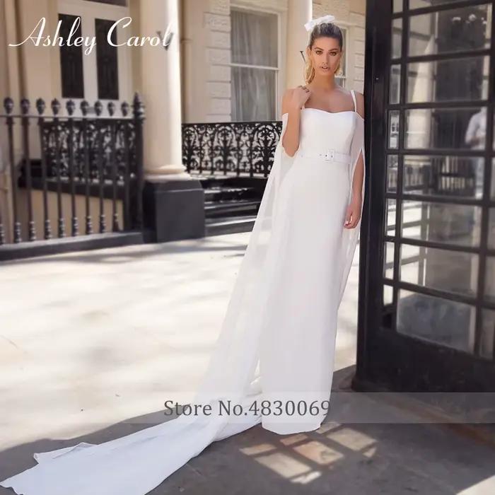 Ashley Carol-Robe de Mariée Sirène Élégante en Mousseline de Soie, Bretelles Spaghetti, Sans Bretelles, Simple, pour Patients, Quelle que soit la Robe de Mariée