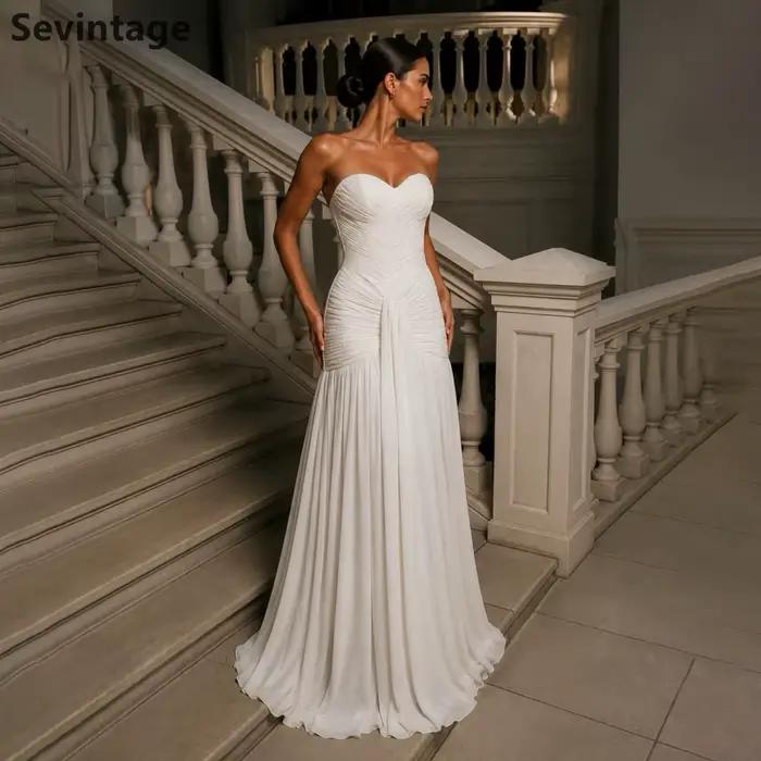 Robe de soirée sirène Sevintage 2026 en mousseline ivoire