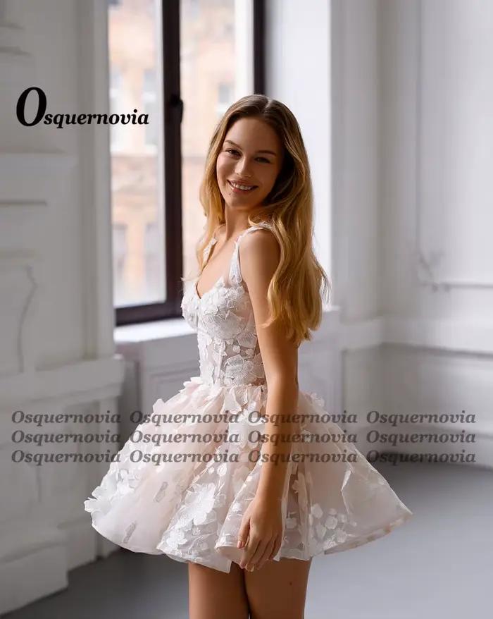 Osquernovia charmante ligne a robes De mariée dentelle Appliques encolure dégagée laçage bretelles Spaghetti