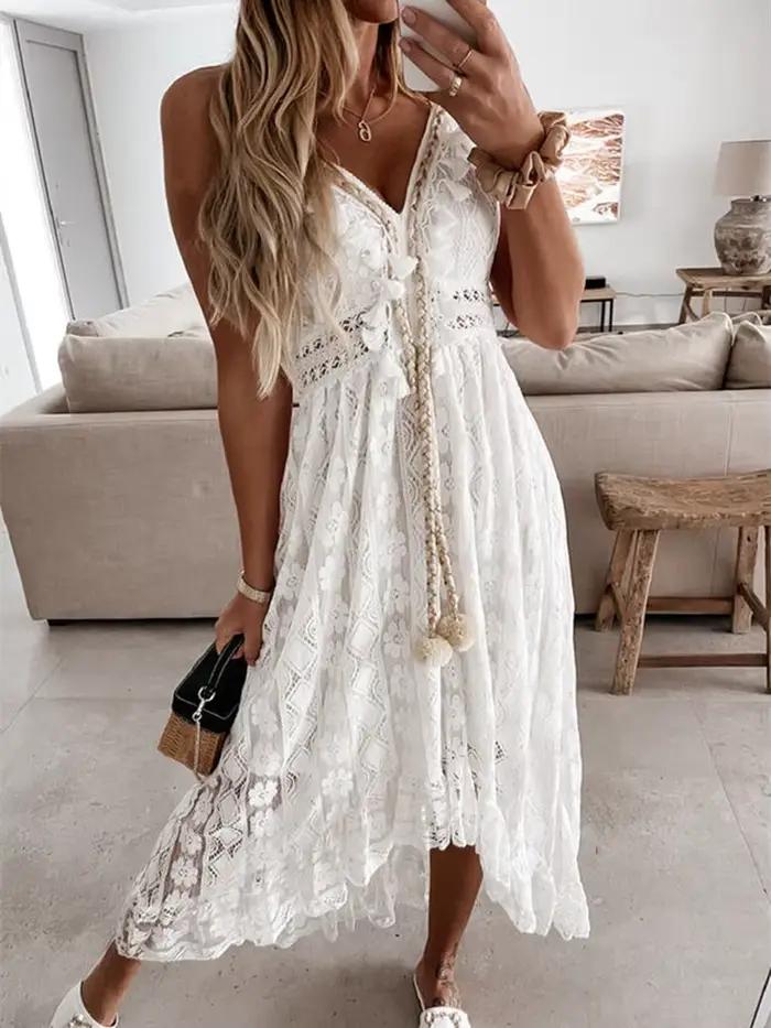Robe longue en dentelle style Boho pour femme