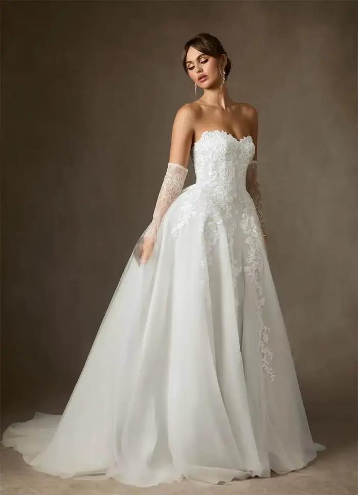 Luxueux chérie 3d fleur dentelle mariée cultivée une ligne robes