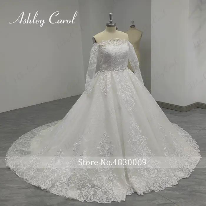 Ashley Carol nouvelle arrivée robe De mariée avec veste photos réelles superbe à manches longues Appliques ceinture