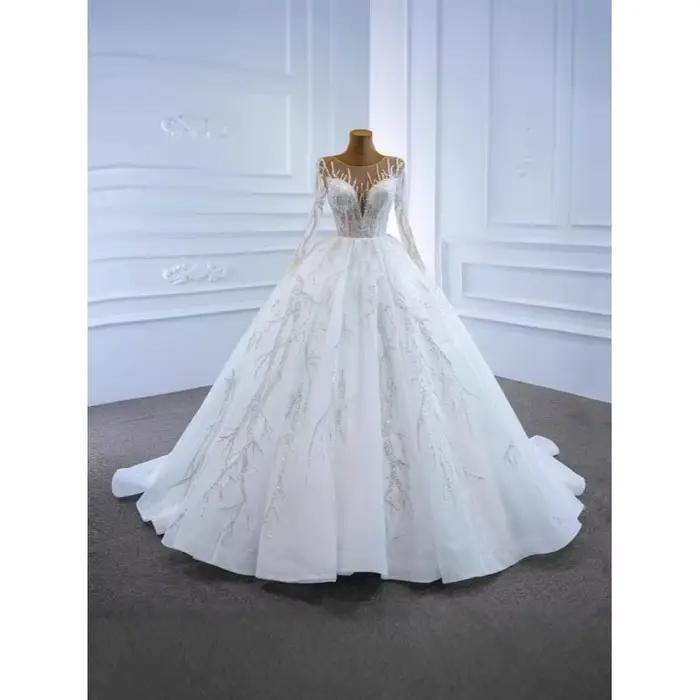Robe de mariée sexy à col en V profond et manches longues