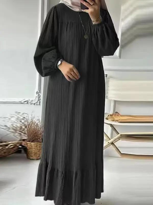 Robe femme printemps automne nouvelle mode manches à bulles rétro confortable décontracté respirant poche à volants
