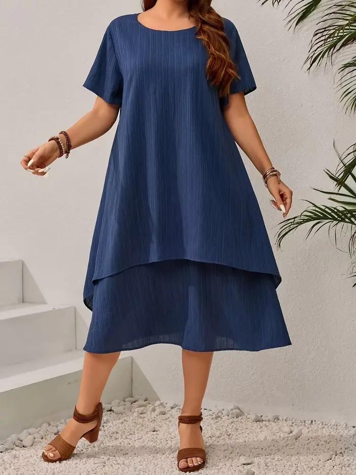 Robe ample bleu marine d'été pour femmes grandes tailles - Jupe midi irrégulière flatteuse