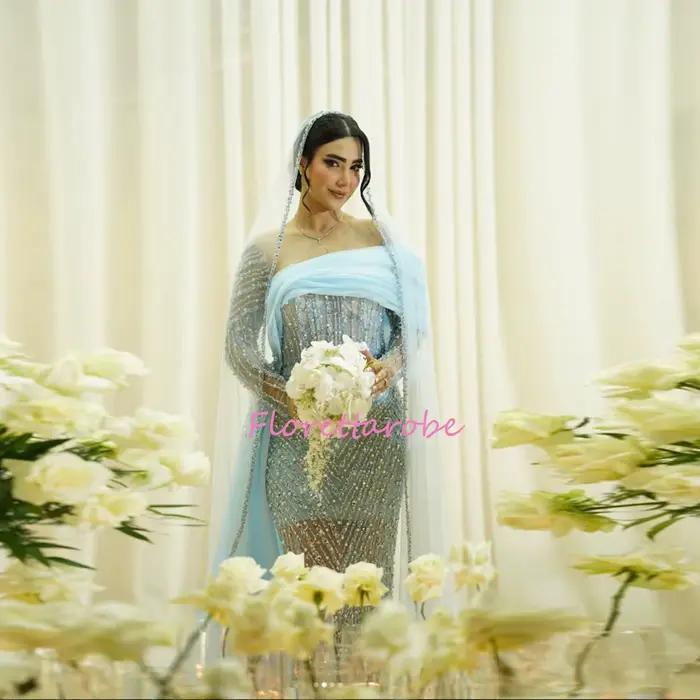 Robes de mariée bleues à paillettes de style sirène