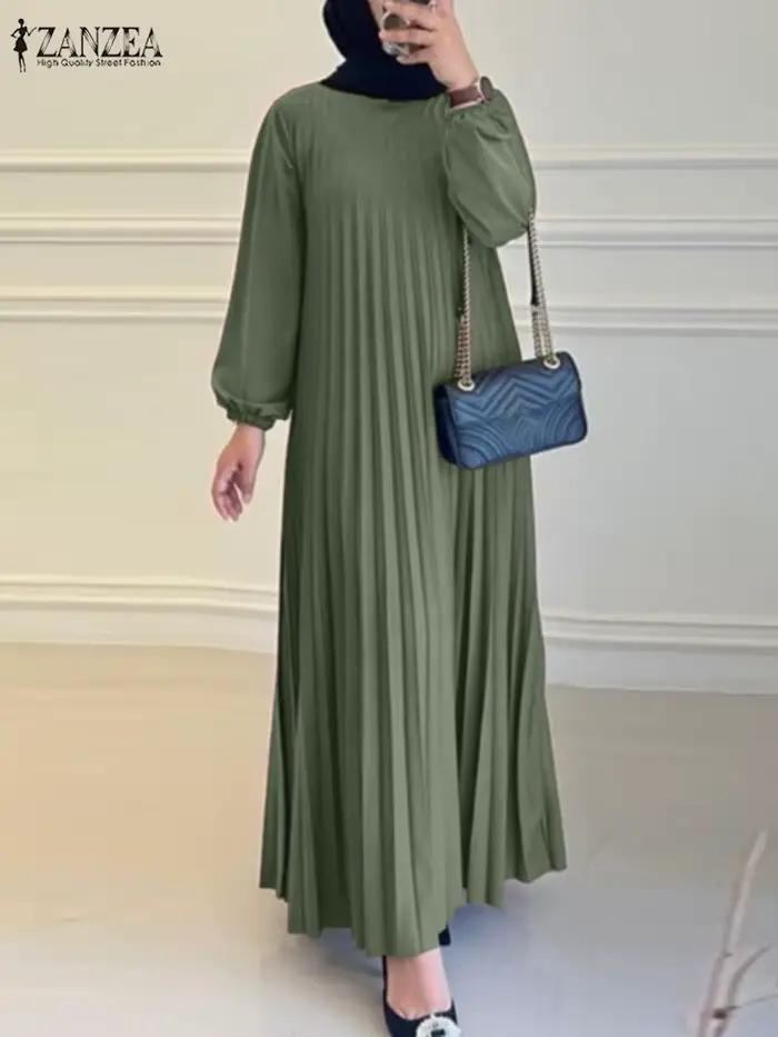 2025 ZANZEA automne robes élégantes femmes col rond à manches longues Robe d'été musulmane dubaï Abaya