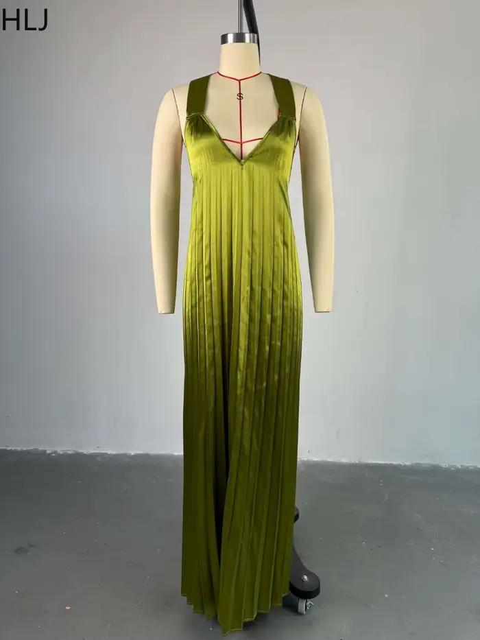 HLJ – robe longue plissée élégante pour femmes