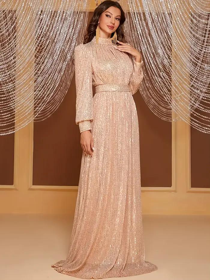 Robe longue rétro élégante à manches longues pour femme – Parfaite pour les soirées