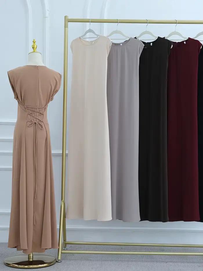 Femmes musulmanes arabe dubaï Abaya couleur unie intérieur longue Robe ceinture extensible modeste Ramadan