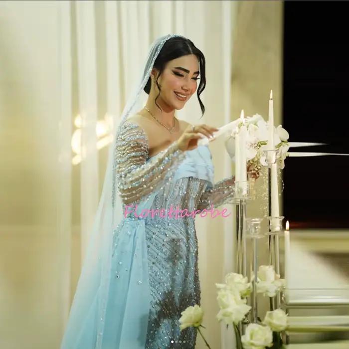 Robes de mariée bleues à paillettes de style sirène