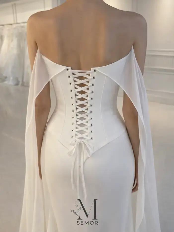 Robe de mariée en mousseline de soie simple et personnalisée Semor avec traîne Watteau
