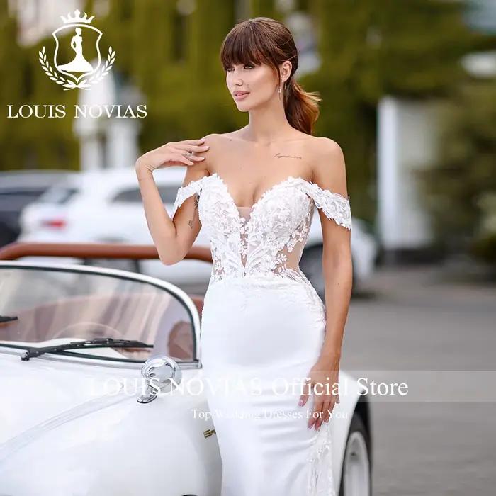 LOUIS NOVIAS robe De mariée sirène charmante chérie broderie Satin Royal Train trompette