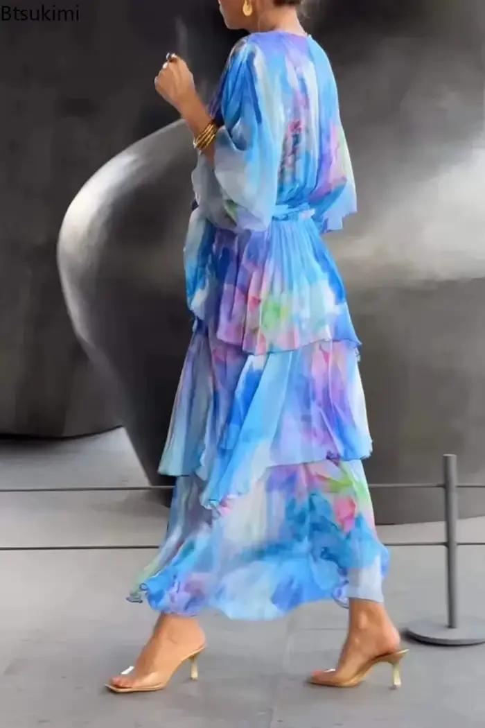 Nouvelles Robes Élégantes en Chiffon pour Femmes 2026 – Robe Longue Imprimée Coupe A-Line