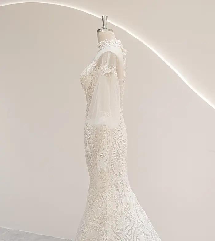 9277 personnalisé haut cou robe de mariée sirène robes