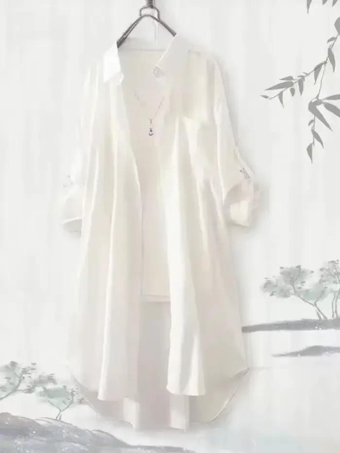 Grande taille haut pour femme Blouses ample respirant Midi vêtements coréen chemises décontractées femmes Simple solide