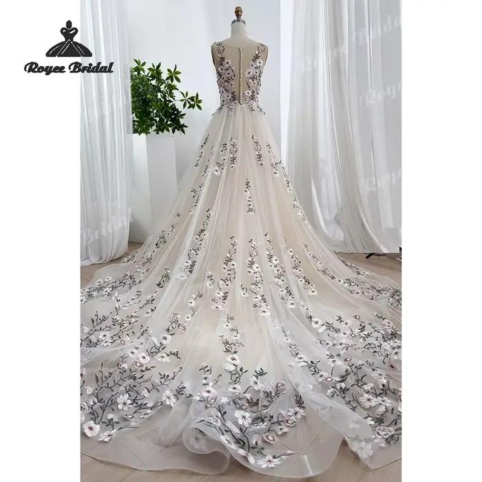 Robes de mariée en mousseline de soie à motif floral forestier