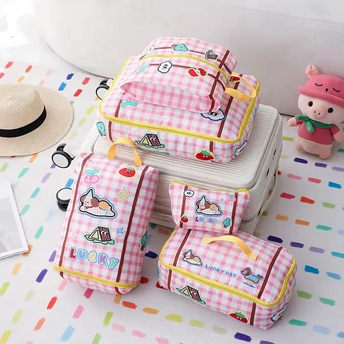 Sac de rangement de voyage de grande capacité, mignon, étanche, dessin animé, vêtements portables, sous-vêtements, chaussures, sac de rangement de bagages avec fermeture éclair
