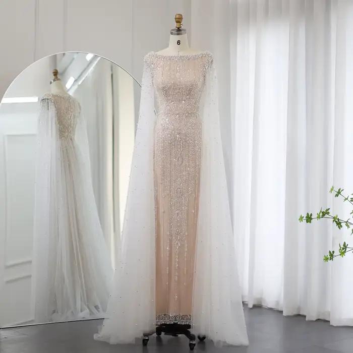 Sharon Said luxe dubaï blanc nu sirène robe de soirée avec manches Cape pour les femmes de mariage robes
