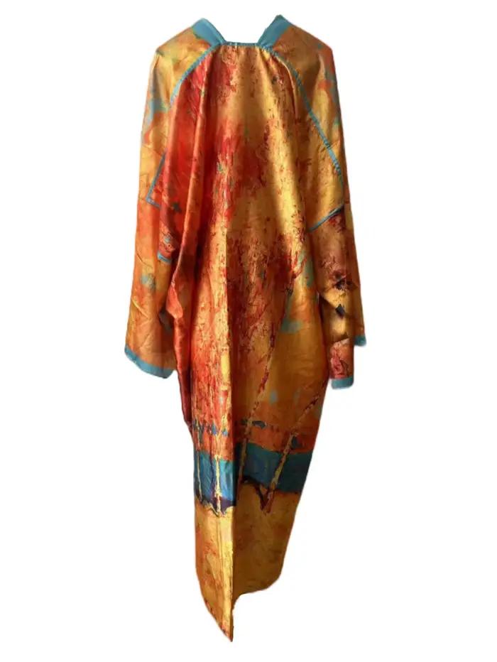 Robe caftan pour femmes, Cardigan imprimé de Style ethnique, Kimono, vêtements d'extérieur, imitation soie imprimée, mode décontractée, Poncho, grande taille