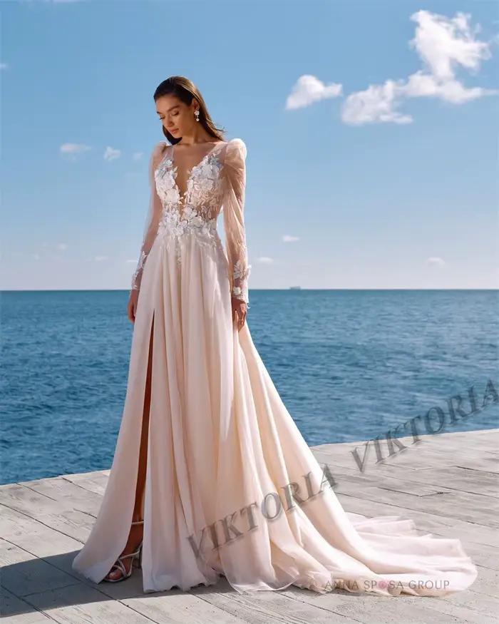 VIKTORIA attrayant col en v robes De mariée pour femme