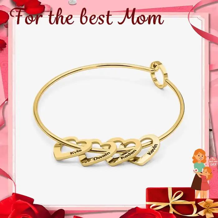 Bracelet personnalisé avec perles en forme de cœur et noms de famille, bracelet personnalisé avec noms en forme de cœur pour femmes, maman, fille, cadeau pour la fête des mères