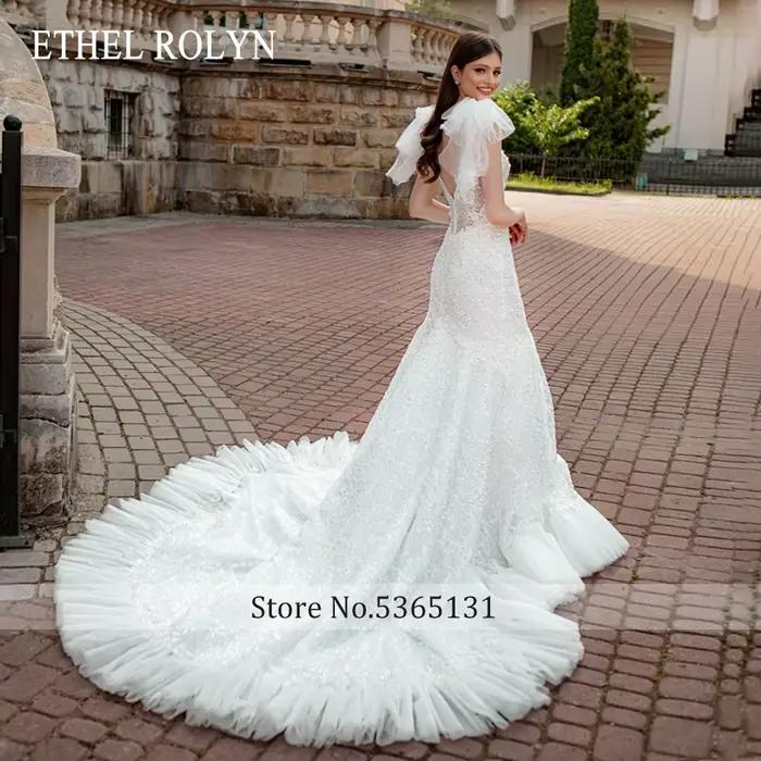 ETHEL ROLYN luxe sirène robe De mariée pour les femmes Spaghetti sangle chérie perlée cristal