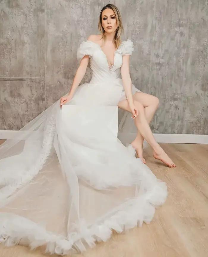 Robe de mariée élégante à volants et chemise de nuit, hors des patients initiés, quelle que soit la séance photo, robe en élasthanne pour la photographie