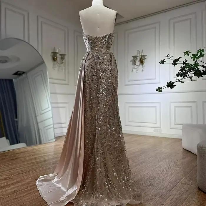 Robe Sirène en Satin Nu, Perles, Luxe et Train de Cour Personnalisée pour Femmes Occasions Spéciales