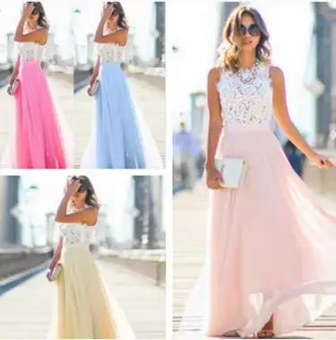 Robe en mousseline de soie avec coutures en dentelle