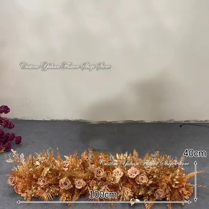 Boules de fleurs de rose dorées de luxe pour mariage, 90/80/70/60 cm, centre de table, accessoires, chemin de scène, décoration florale, accessoire de décoration