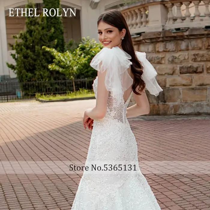 ETHEL ROLYN luxe sirène robe De mariée pour les femmes Spaghetti sangle chérie perlée cristal