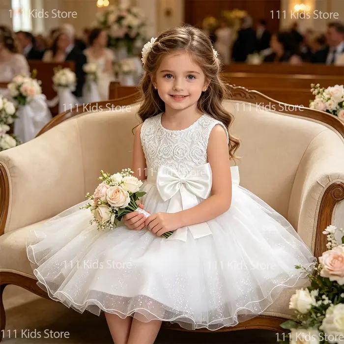 Robe de demoiselle d'honneur en polyester et viscose sans manches pour filles princesses occassions spéciales cérémonies mariage baptême anniversaire première communion