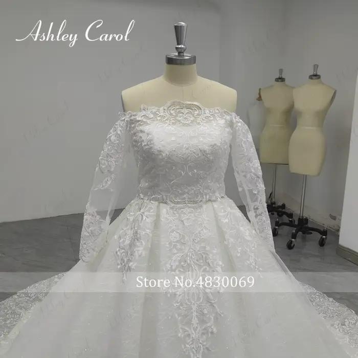 Ashley Carol nouvelle arrivée robe De mariée avec veste photos réelles superbe à manches longues Appliques ceinture