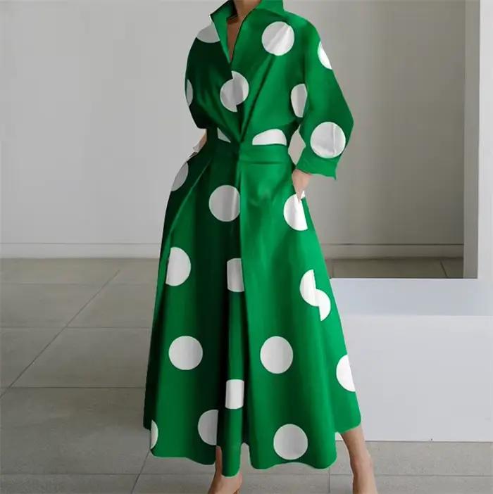 Robe élégante grande taille pour femmes, polyester, manches 3/4, col en V, revers, imprimé, décontractée, pour soirées, mariages, cocktails d'affaires