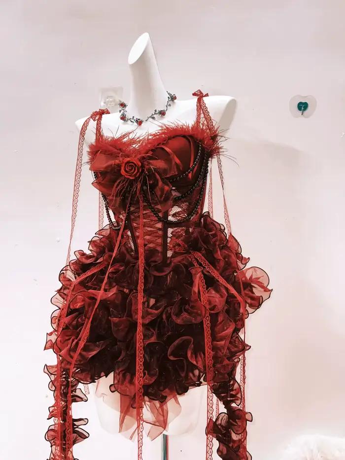 Robe Harajuku robe gothique robe en dentelle robe y2k robe Lolita robe Kawaii robe à nœud vêtements y2k vêtements gothiques robe vintage