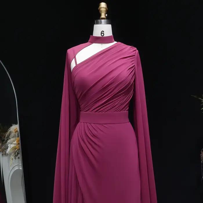 Sharon Said Dubai Fuchsia robes de soirée à col haut avec mousseline de soie manches longues pour les femmes robe formelle de mariage SF085 personnalisé