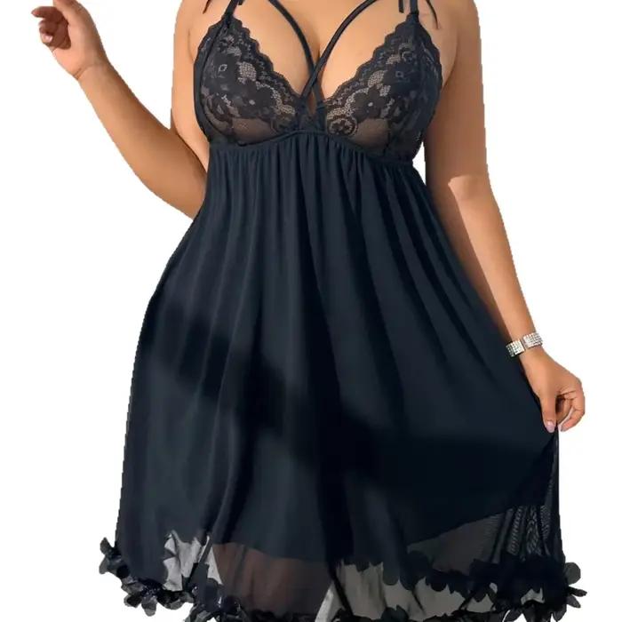 Chemise de nuit sexy en dentelle grande taille