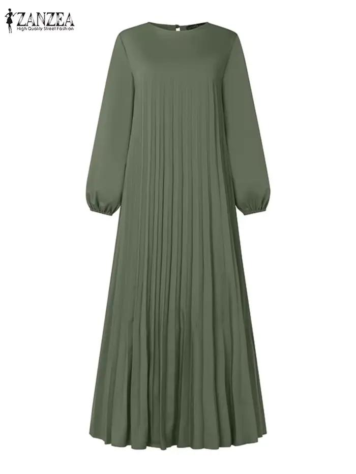 2025 ZANZEA automne robes élégantes femmes col rond à manches longues Robe d'été musulmane dubaï Abaya
